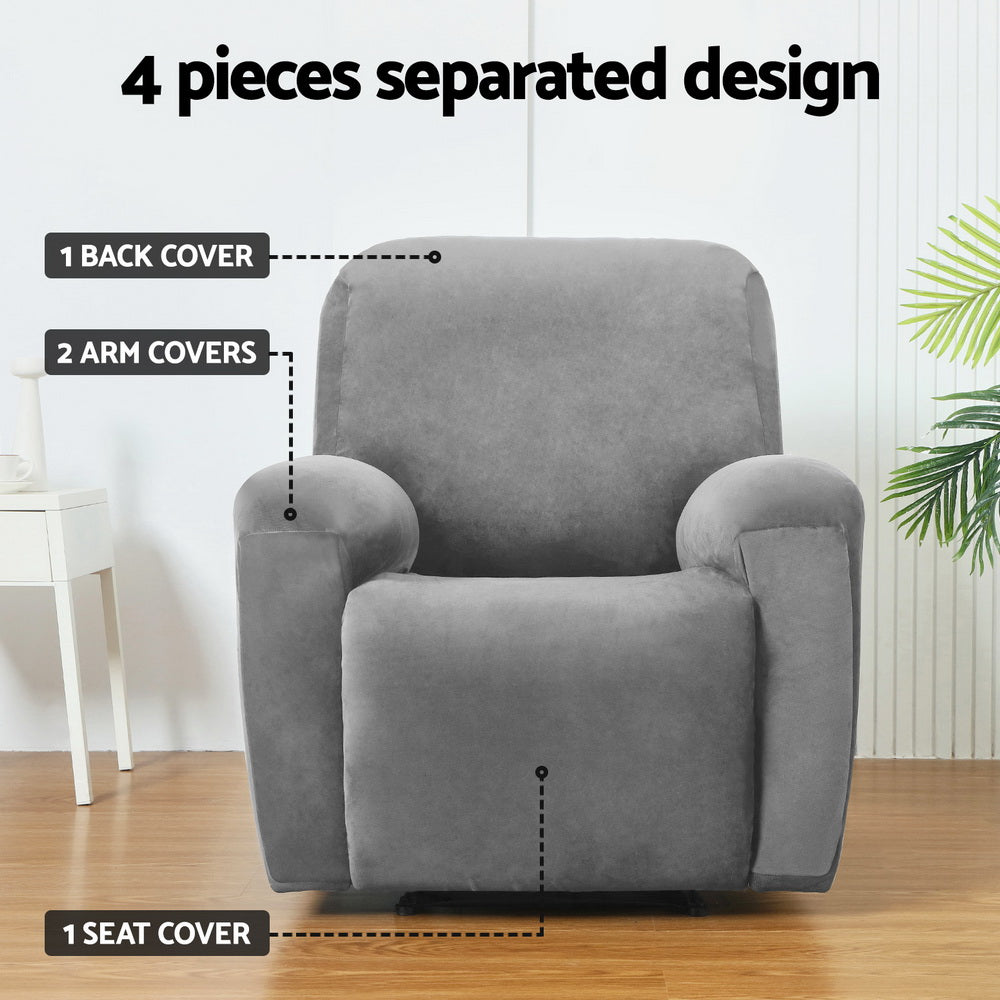 Arm Chairs & Recliners: Artiss Recliner Chair Covers 1 Seater Velvet Grey