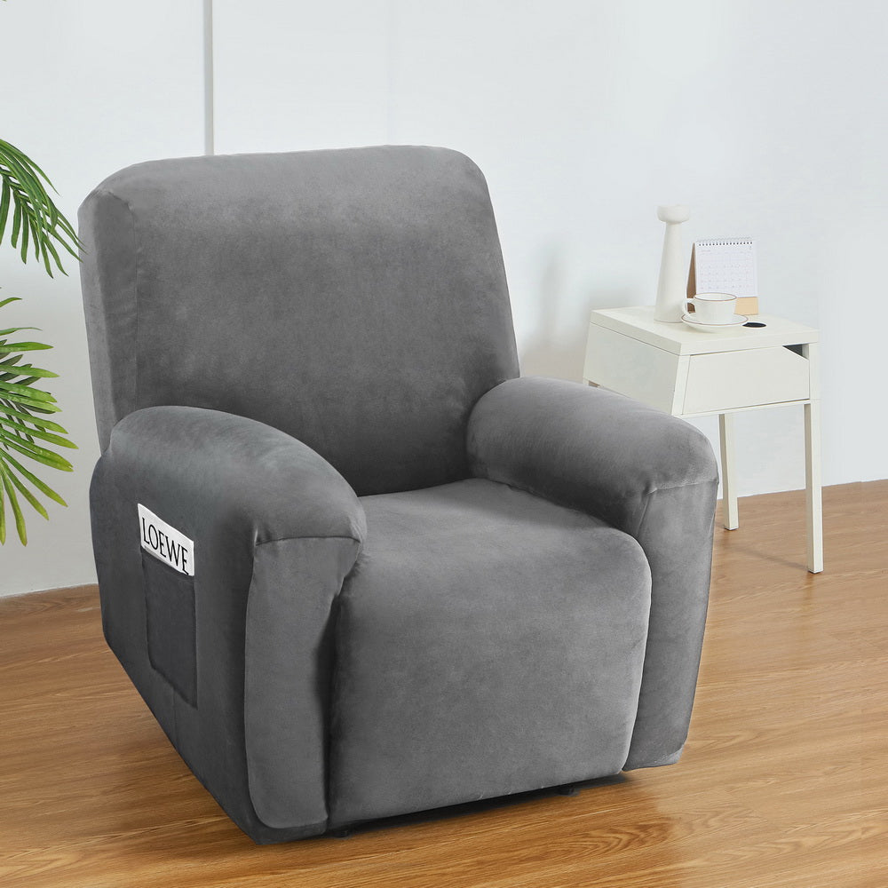 Arm Chairs & Recliners: Artiss Recliner Chair Covers 1 Seater Velvet Grey