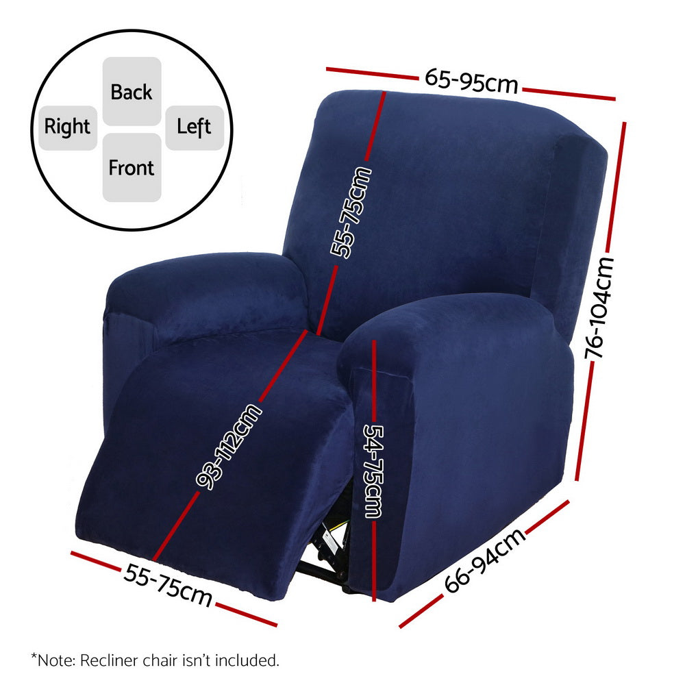 Arm Chairs & Recliners: Artiss Recliner Chair Covers 1 Seater Velvet Navy