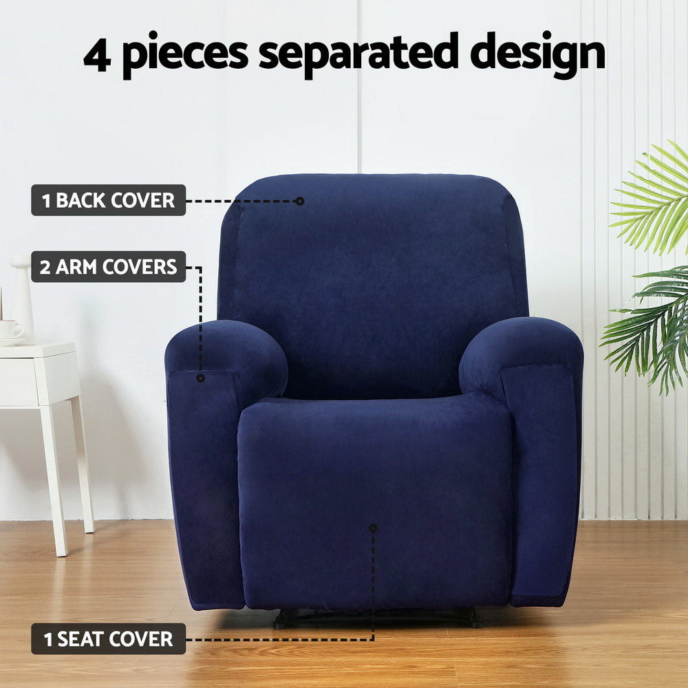 Arm Chairs & Recliners: Artiss Recliner Chair Covers 1 Seater Velvet Navy