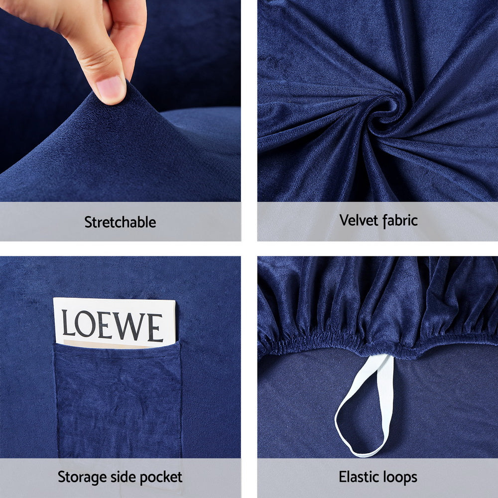 Arm Chairs & Recliners: Artiss Recliner Chair Covers 1 Seater Velvet Navy