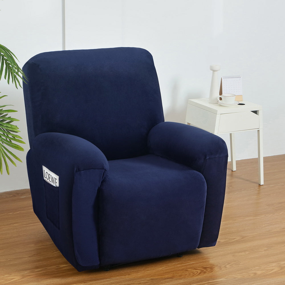 Arm Chairs & Recliners: Artiss Recliner Chair Covers 1 Seater Velvet Navy