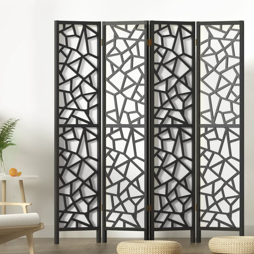 Room Dividers: Artiss 4 Panel Room Divider Screen 162x170cm Clover Black