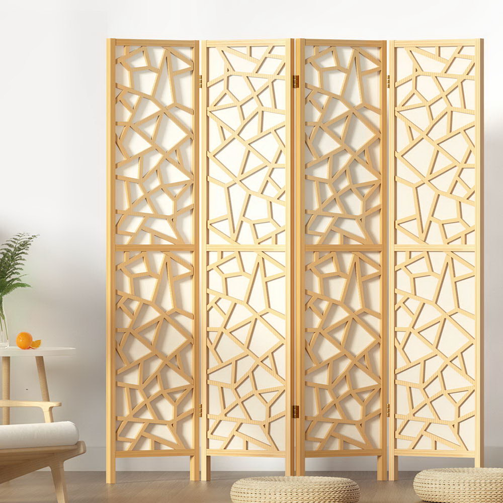 Room Dividers: Artiss 4 Panel Room Divider Screen 162x170cm Clover Natural