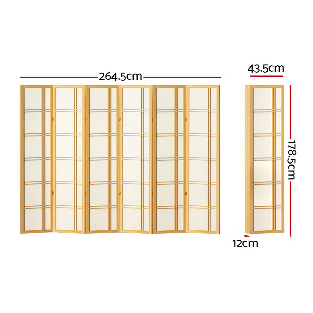 Room Dividers: Artiss 6 Panel Room Divider Screen 265x179cm Nova Natural