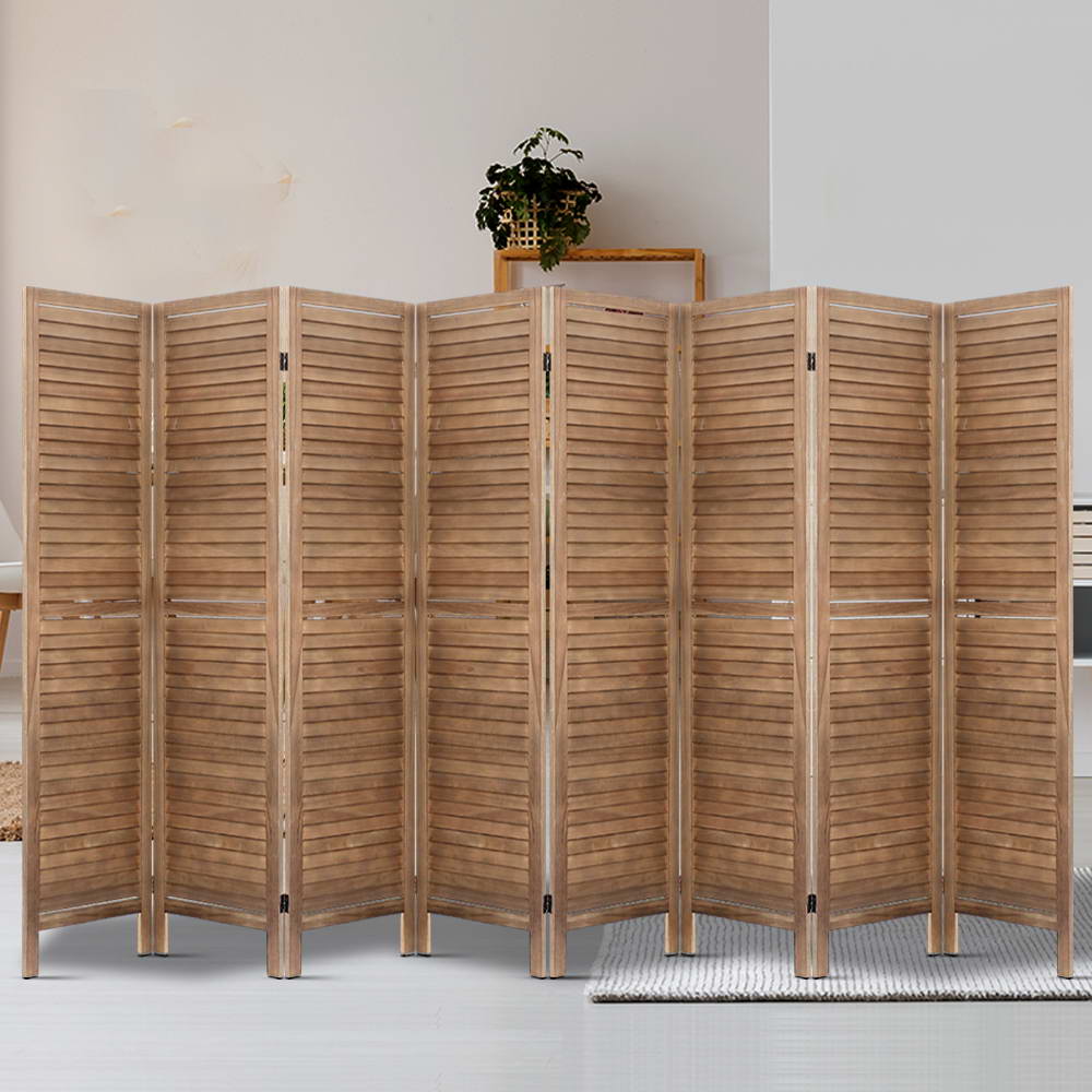 Room Dividers: Artiss 8 Panel Room Divider Screen 326x170cm Louver Oak