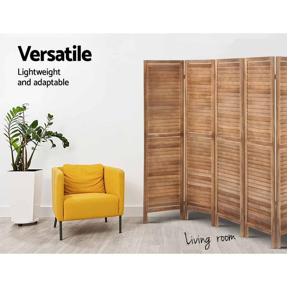 Room Dividers: Artiss 8 Panel Room Divider Screen 326x170cm Louver Oak