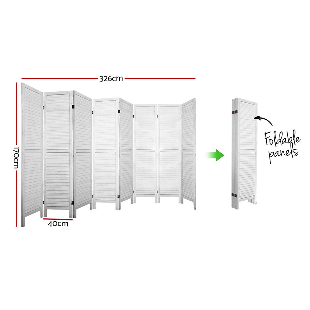 Room Dividers: Artiss 8 Panel Room Divider Screen 326x170cm Louver White