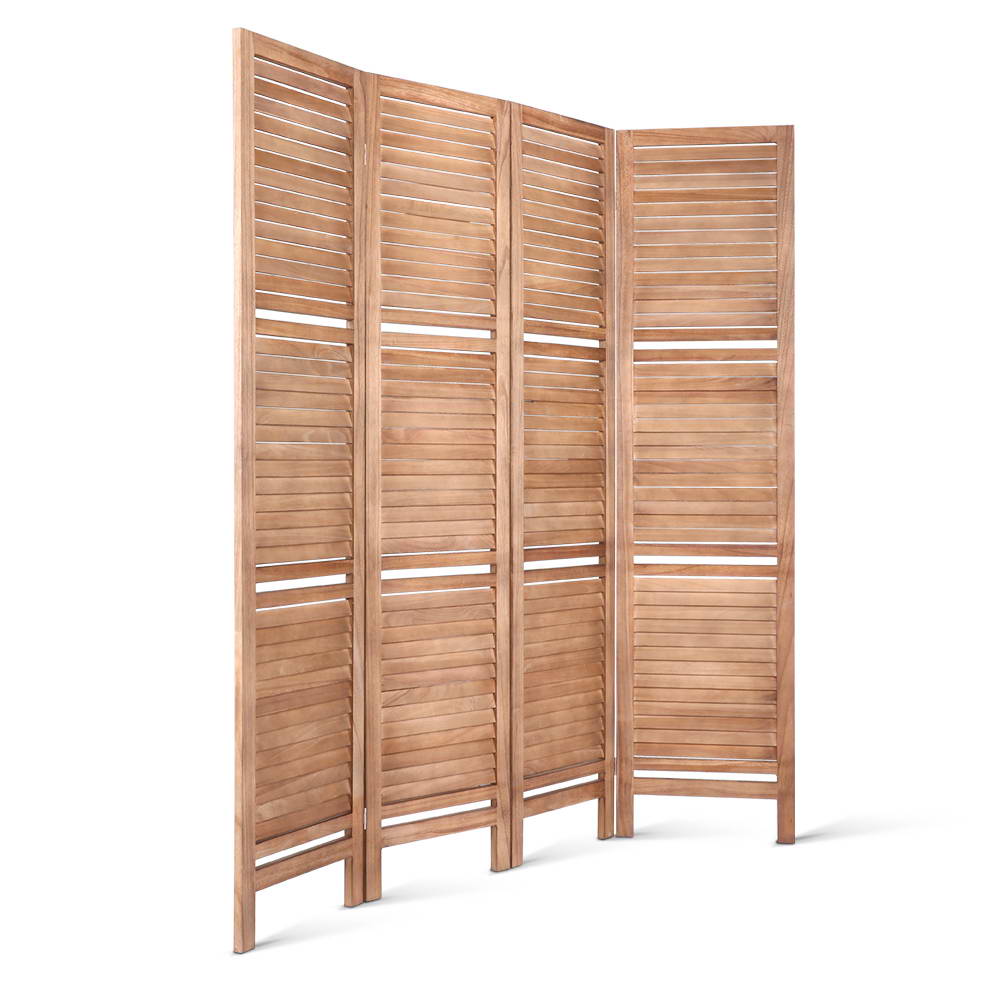 Room Dividers: Artiss 4 Panel Room Divider Screen 163x170cm Shelf Oak