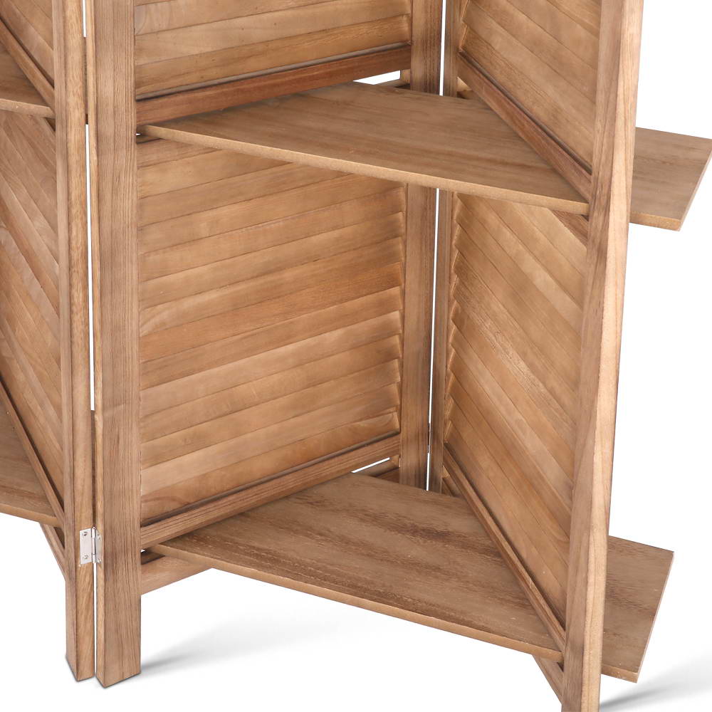 Room Dividers: Artiss 4 Panel Room Divider Screen 163x170cm Shelf Oak