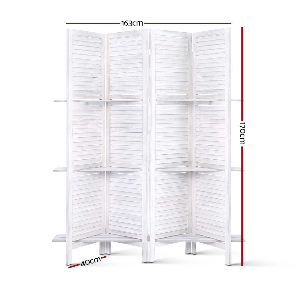 Room Dividers: Artiss 4 Panel Room Divider Screen 163x170cm Shelf White