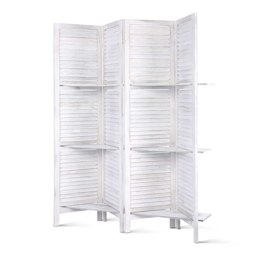 Room Dividers: Artiss 4 Panel Room Divider Screen 163x170cm Shelf White