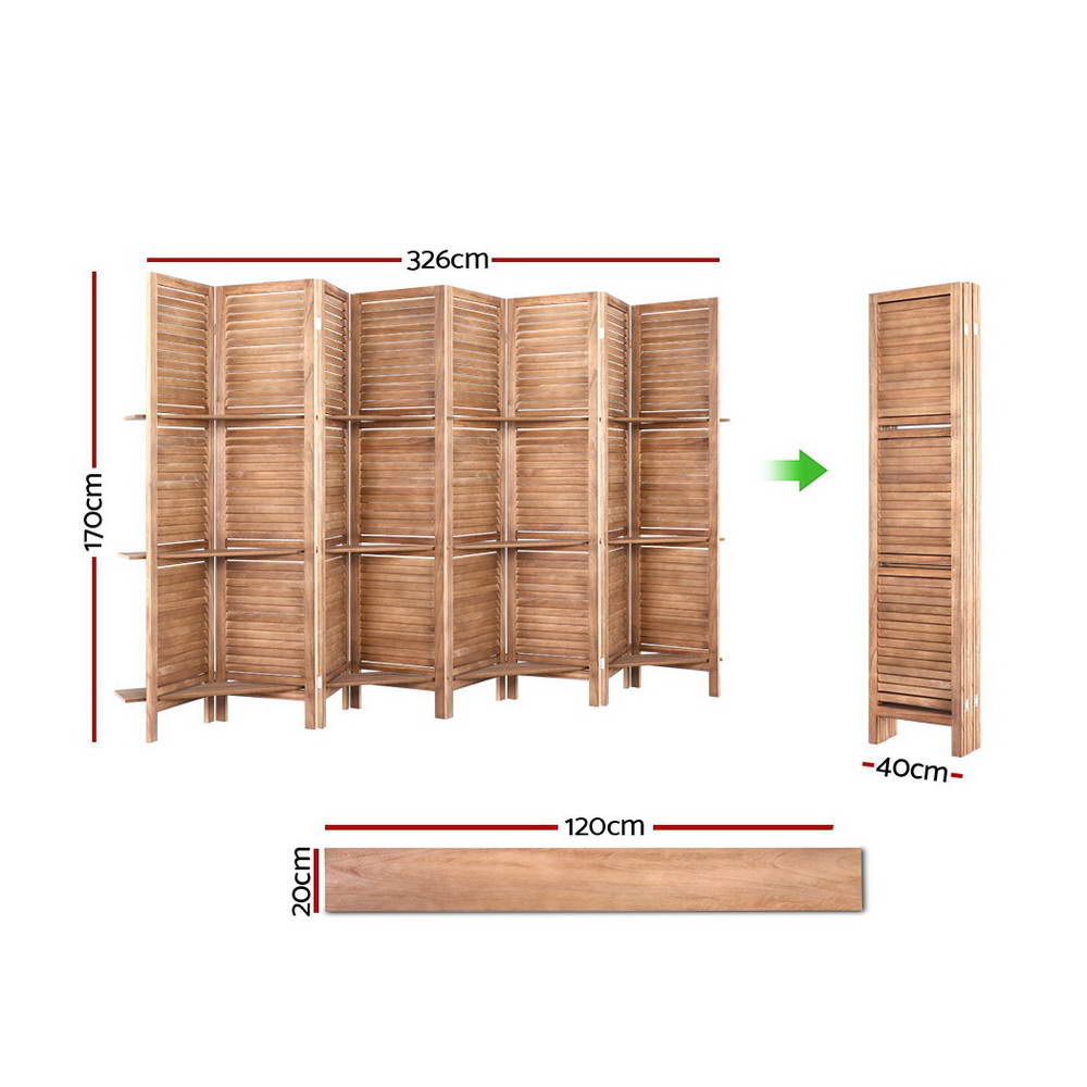 Room Dividers: Artiss 8 Panel Room Divider Screen 326x170cm Shelf Oak