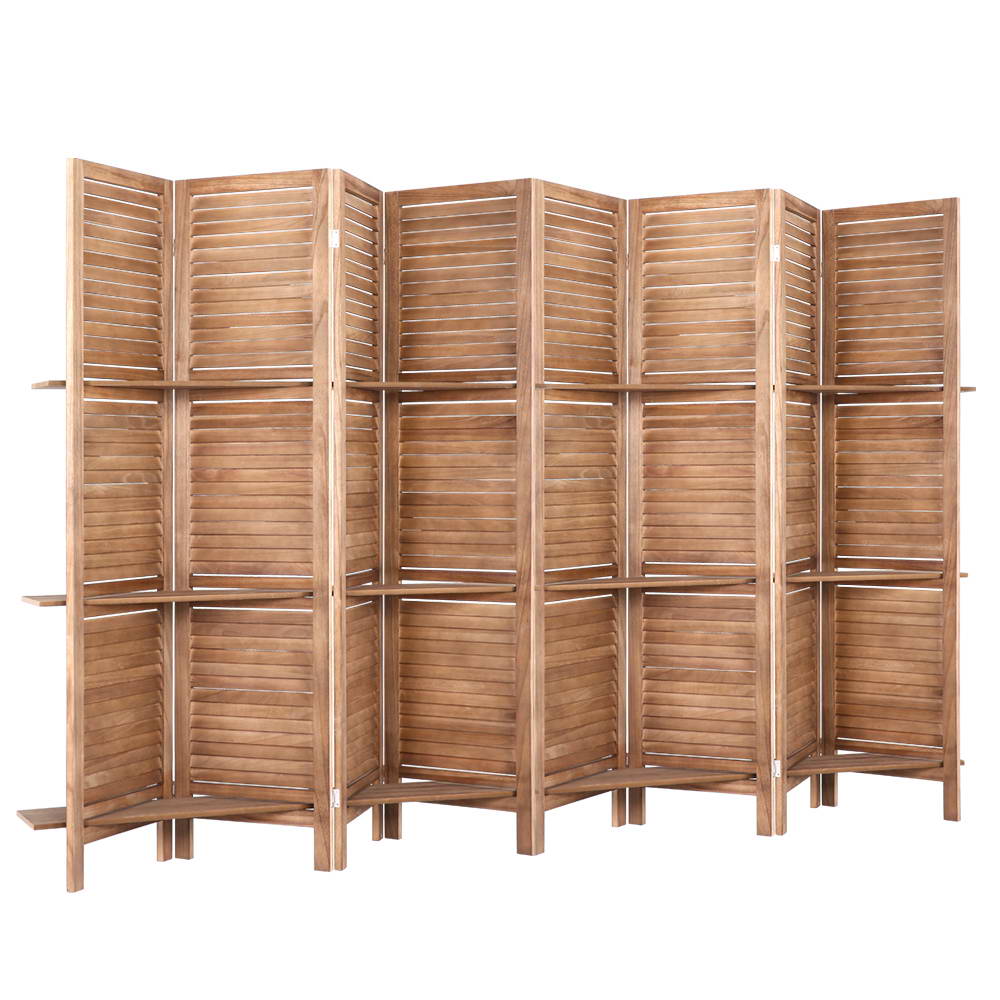 Room Dividers: Artiss 8 Panel Room Divider Screen 326x170cm Shelf Oak