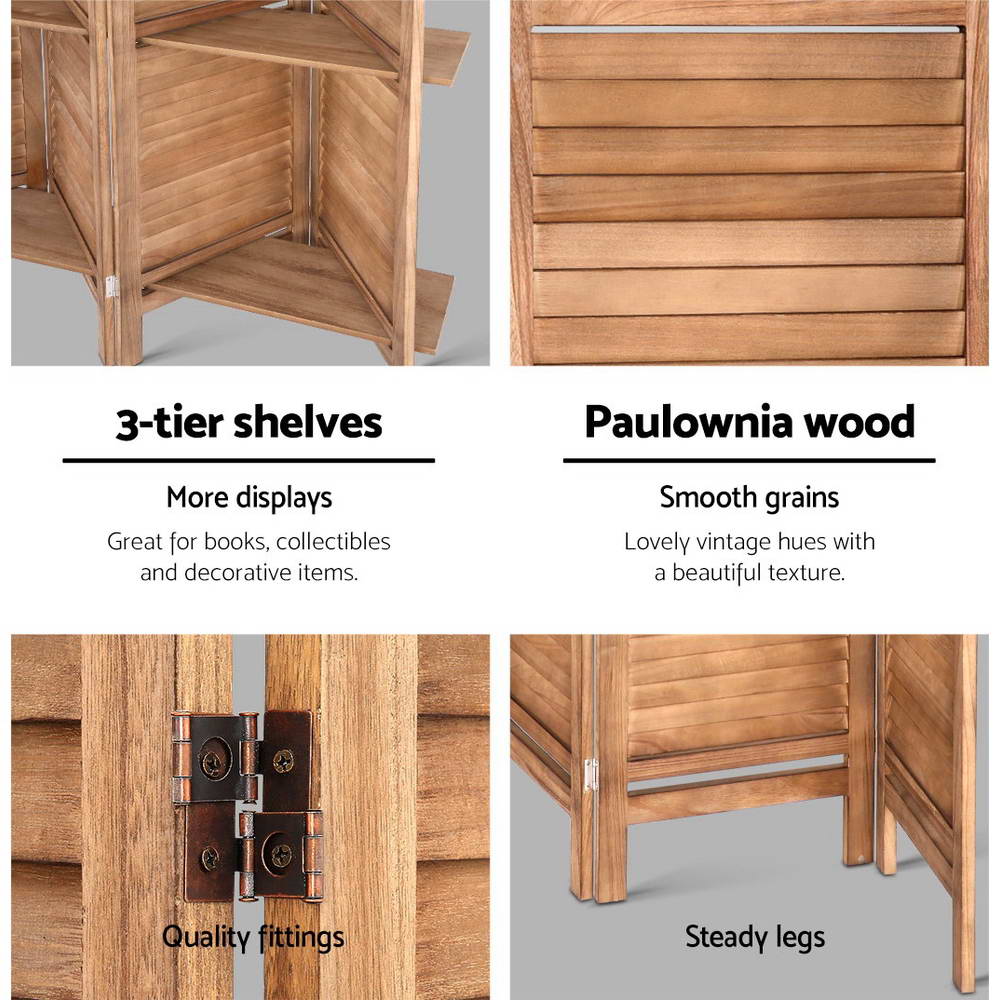Room Dividers: Artiss 8 Panel Room Divider Screen 326x170cm Shelf Oak