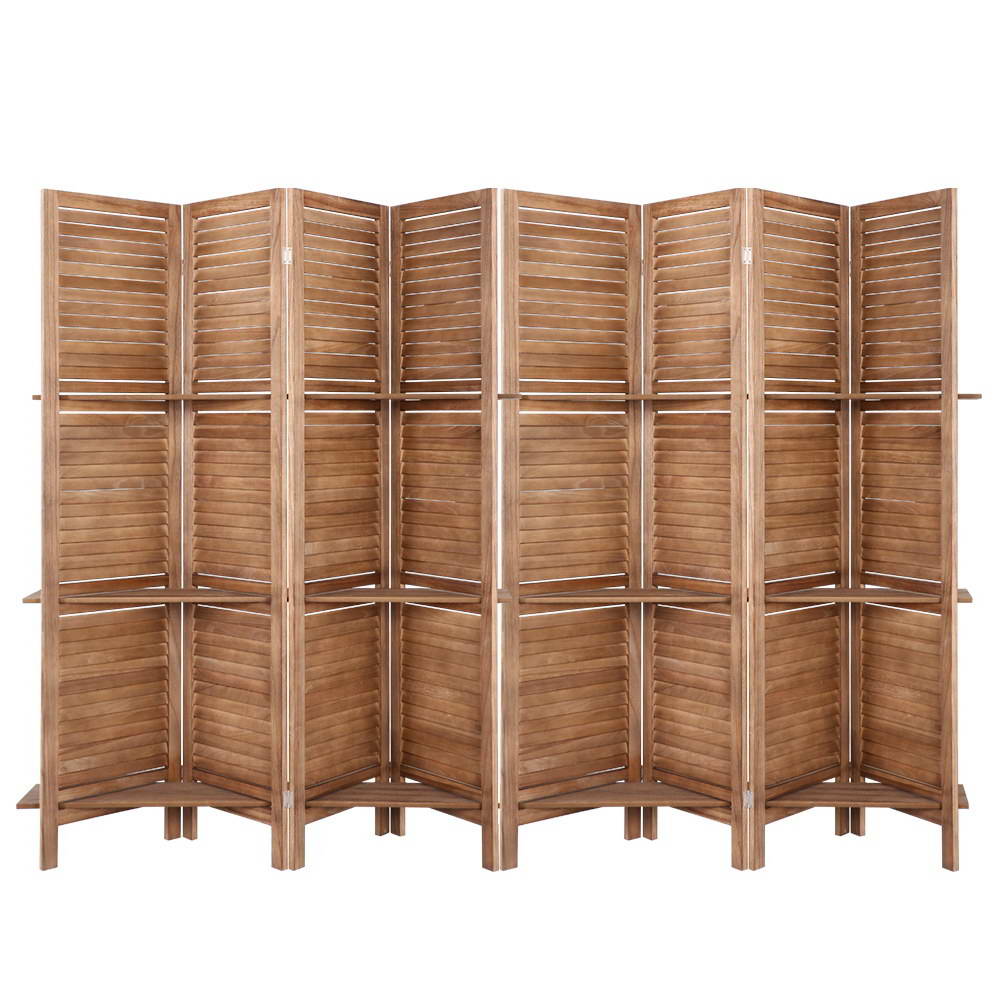 Room Dividers: Artiss 8 Panel Room Divider Screen 326x170cm Shelf Oak