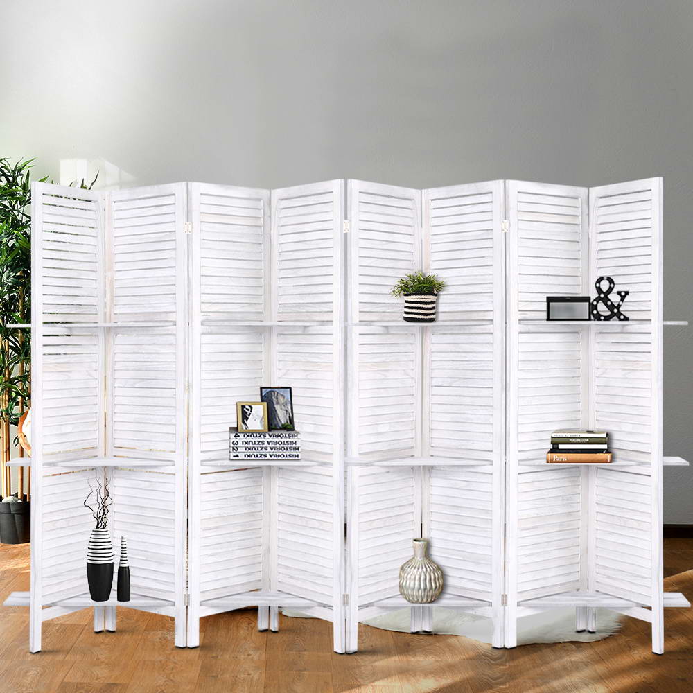 Room Dividers: Artiss 8 Panel Room Divider Screen 326x170cm Shelf White