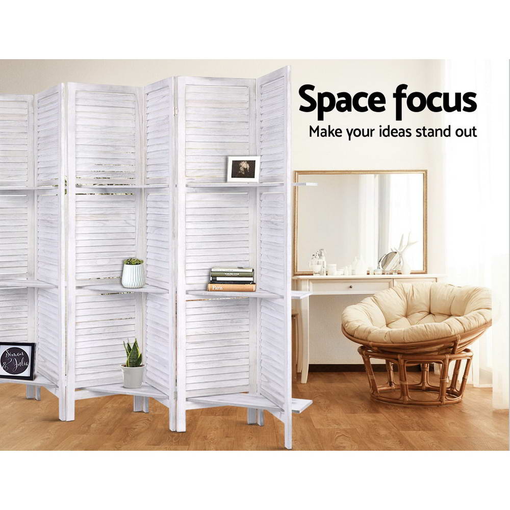 Room Dividers: Artiss 8 Panel Room Divider Screen 326x170cm Shelf White