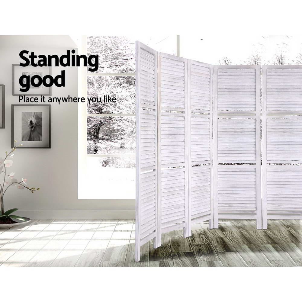 Room Dividers: Artiss 8 Panel Room Divider Screen 326x170cm Shelf White