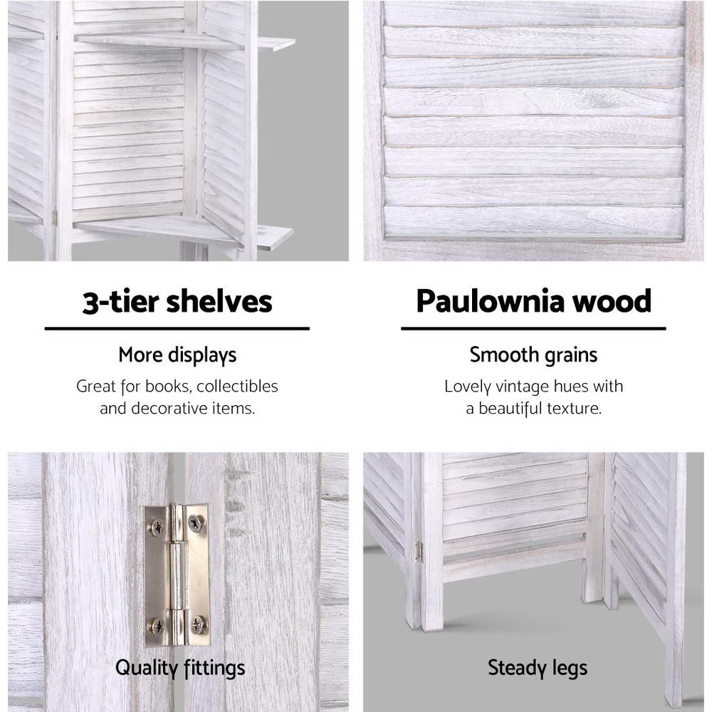 Room Dividers: Artiss 8 Panel Room Divider Screen 326x170cm Shelf White