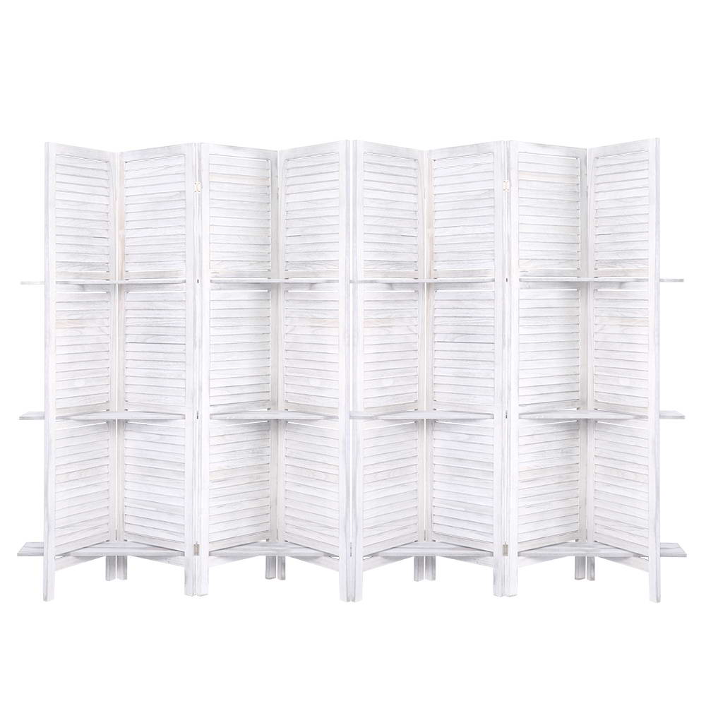 Room Dividers: Artiss 8 Panel Room Divider Screen 326x170cm Shelf White