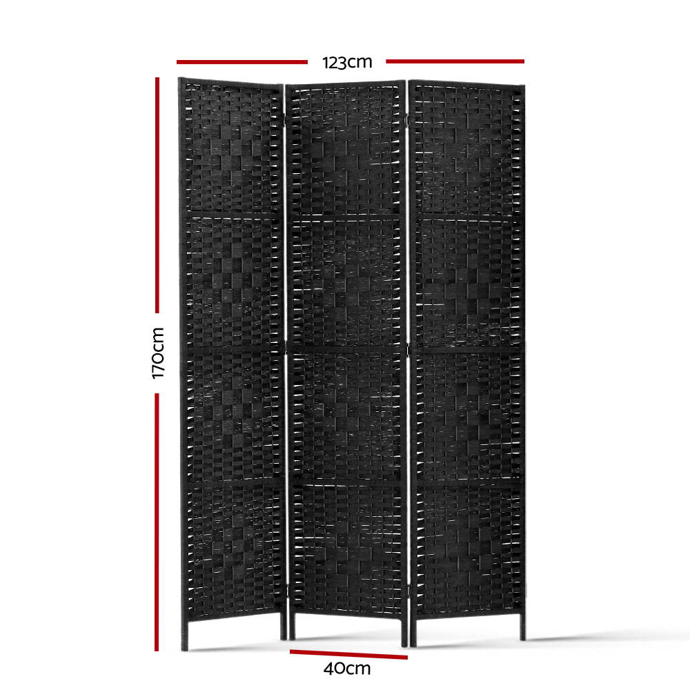 Room Dividers: Artiss 3 Panel Room Divider Screen 123x170cm Woven Black