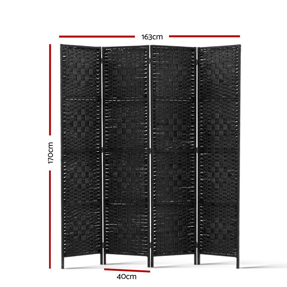 Room Dividers: Artiss 4 Panel Room Divider Screen 163x170cm Woven Black