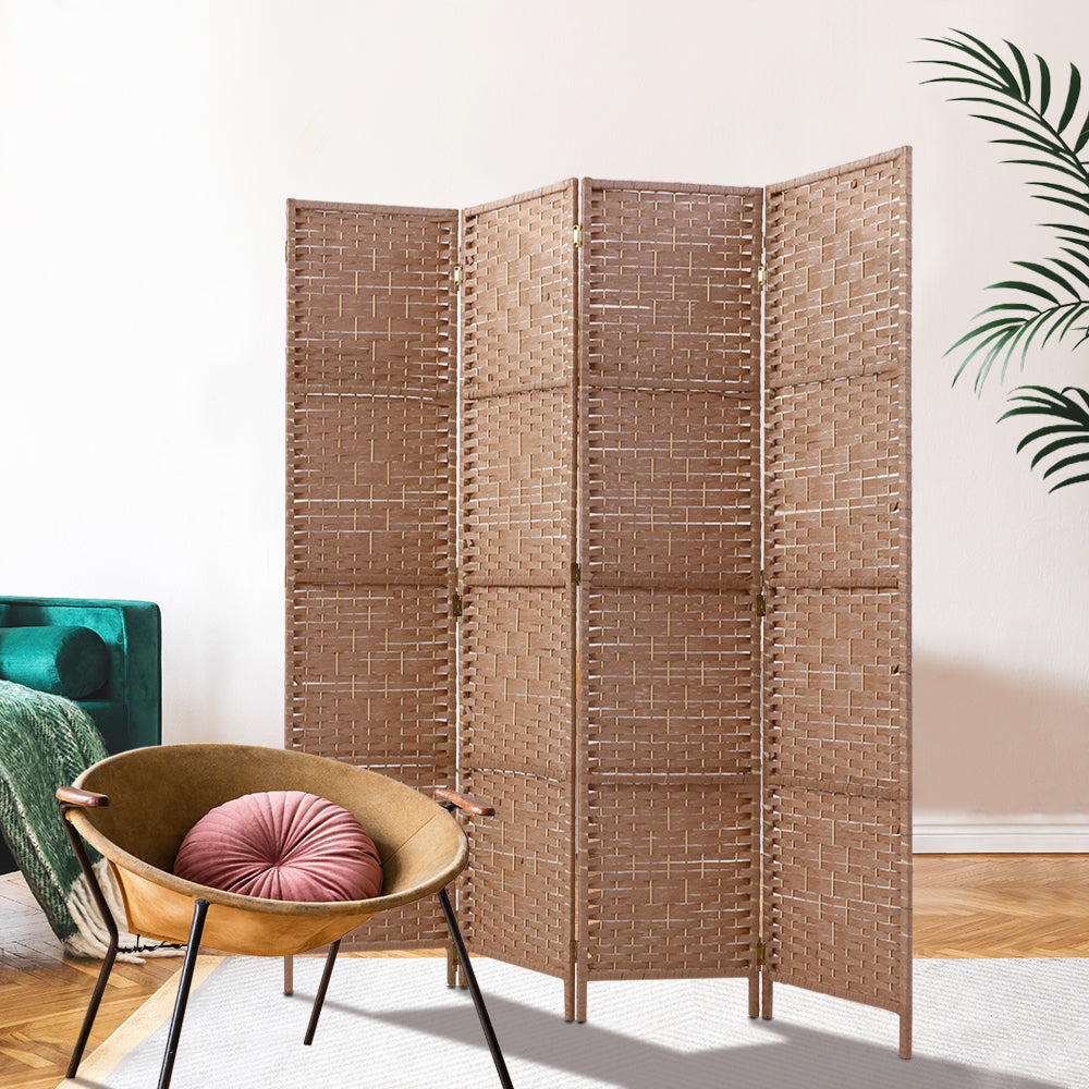 Room Dividers: Artiss 4 Panel Room Divider Screen 163x170cm Woven Natural