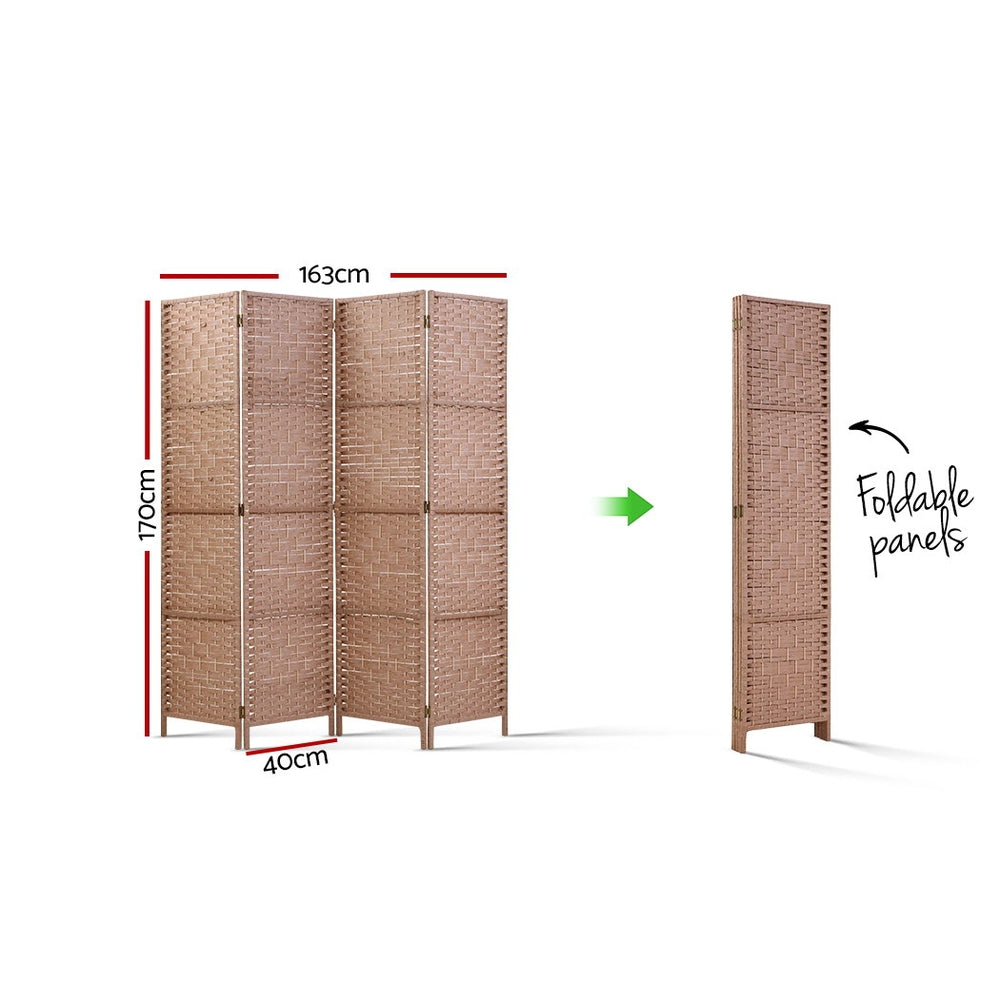 Room Dividers: Artiss 4 Panel Room Divider Screen 163x170cm Woven Natural