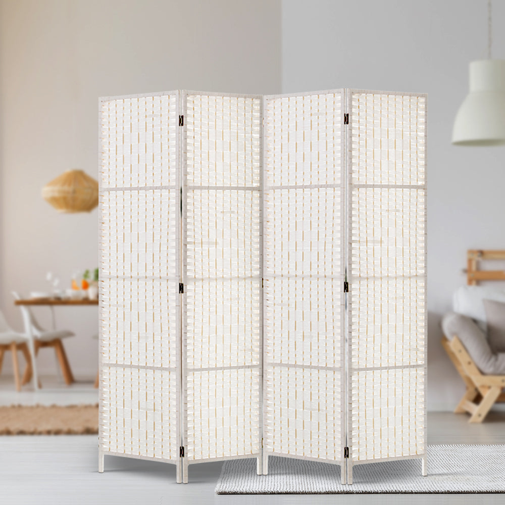Room Dividers: Artiss 4 Panel Room Divider Screen 163x170cm Woven White