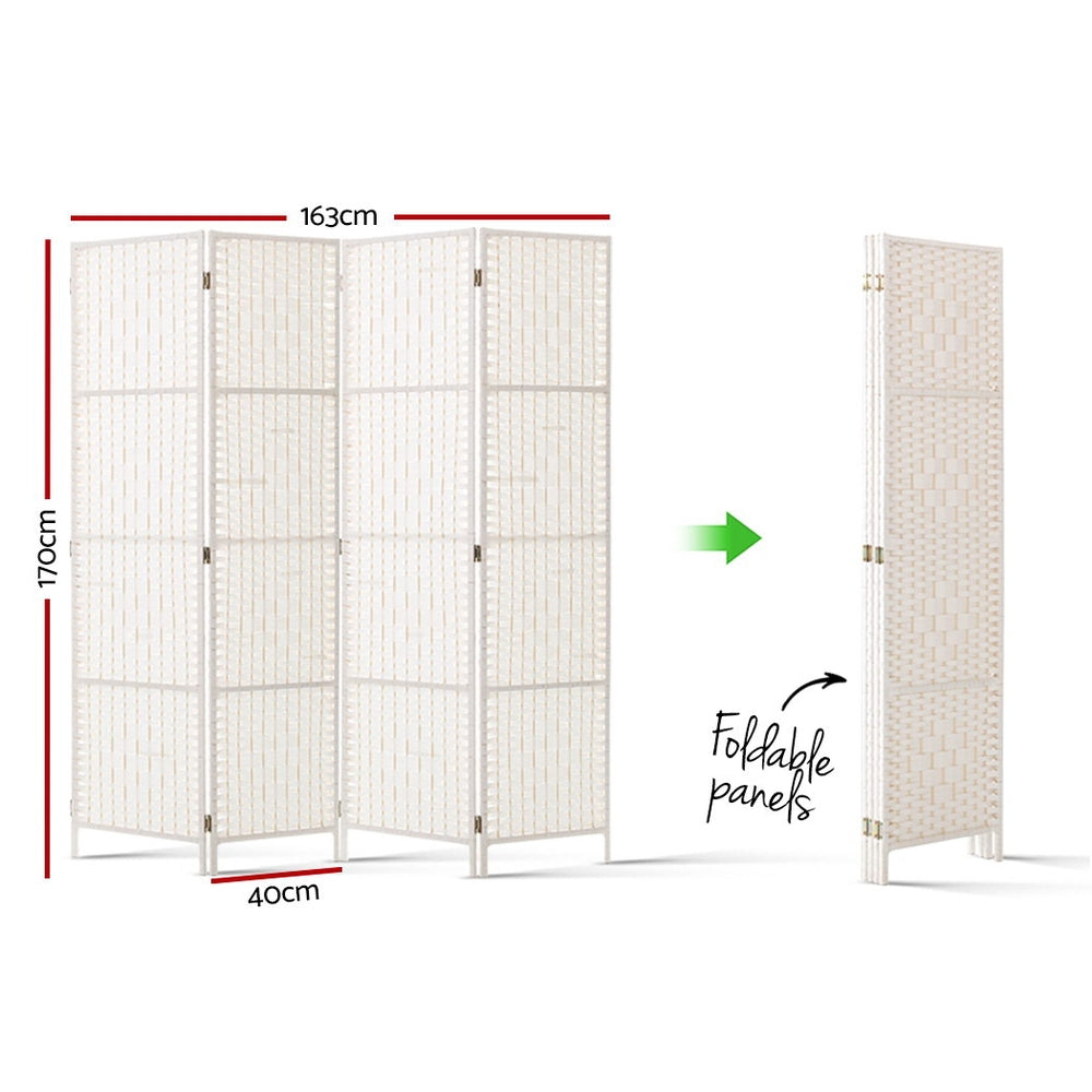 Room Dividers: Artiss 4 Panel Room Divider Screen 163x170cm Woven White