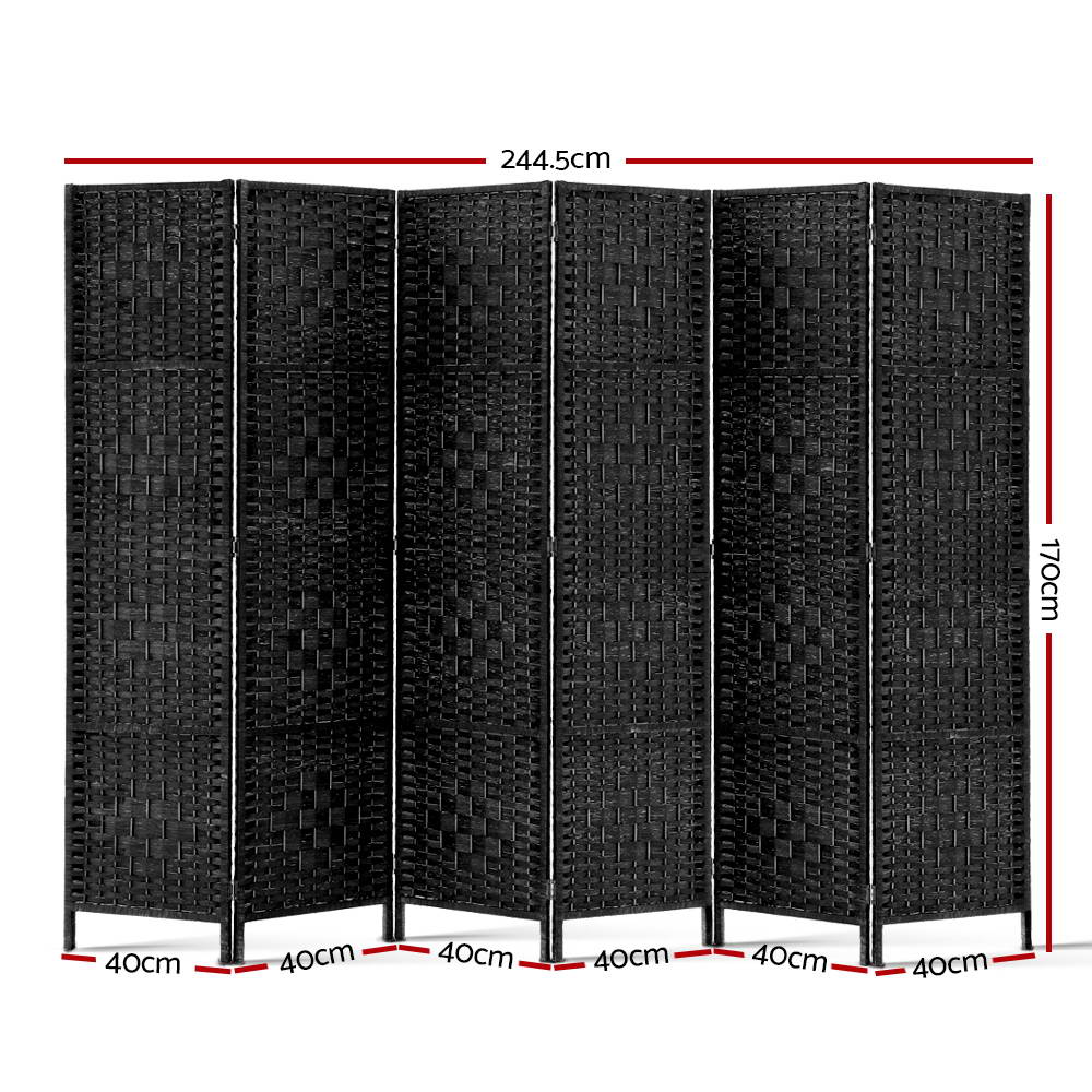 Room Dividers: Artiss 6 Panel Room Divider Screen 245x170cm Woven Black