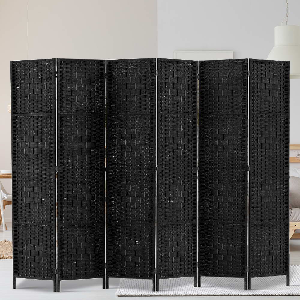 Room Dividers: Artiss 6 Panel Room Divider Screen 245x170cm Woven Black