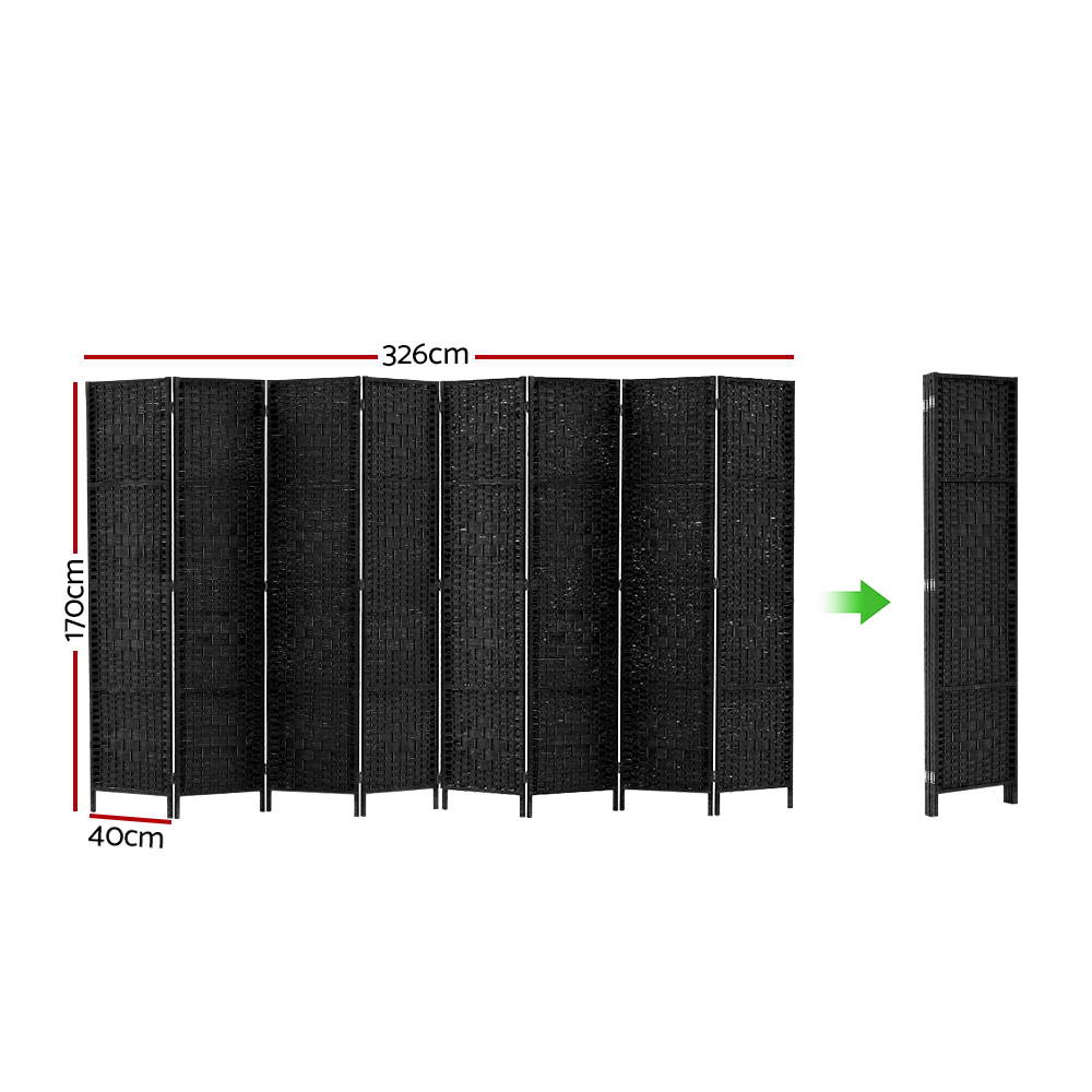 Room Dividers: Artiss 8 Panel Room Divider Screen 326x170cm Woven Black