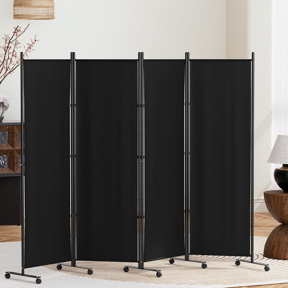 Room Dividers: Artiss 4 Panel Room Divider Screen 217cm Wheel Fabric Black