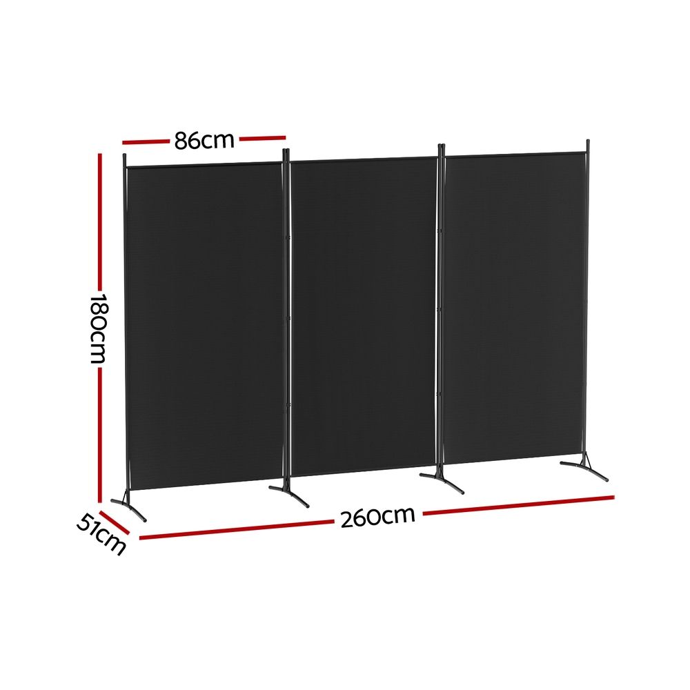 Artiss 3 Panel Room Divider Set of 2 Folding Privacy Screen Fabric Room Separator Partition Black