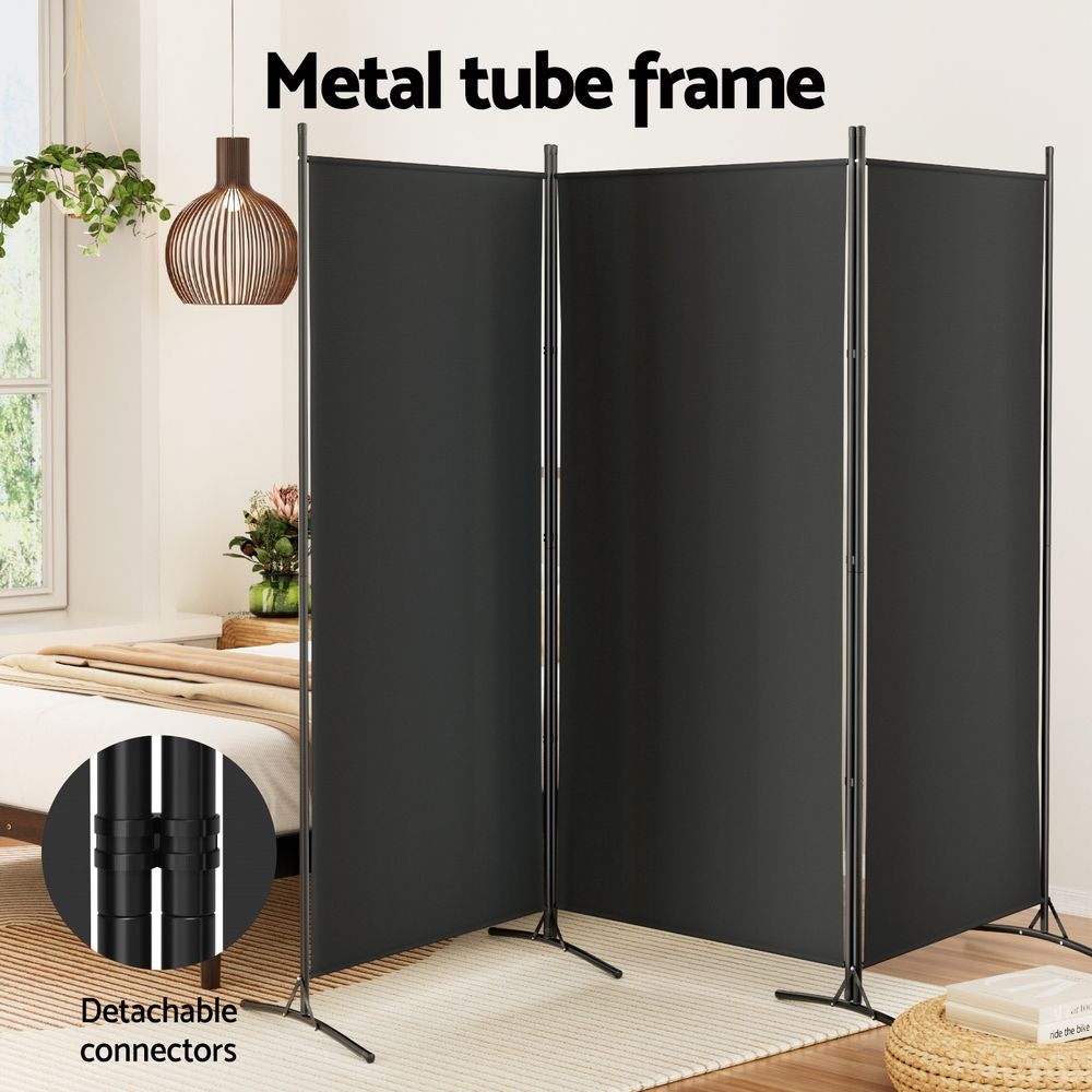 Artiss 3 Panel Room Divider Set of 2 Folding Privacy Screen Fabric Room Separator Partition Black