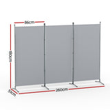 Room Dividers: Artiss 3 Panel Room Divider Screen 260x180cm Fabric Grey