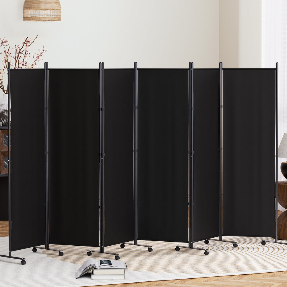 Room Dividers: Artiss 6 Panel Room Divider Screen 323cm Wheel Fabric Black