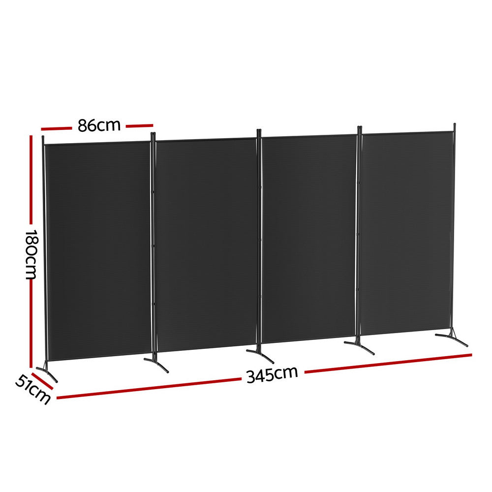 Room Dividers: Artiss 4 Panel Room Divider Screen 345x180cm Fabric Black
