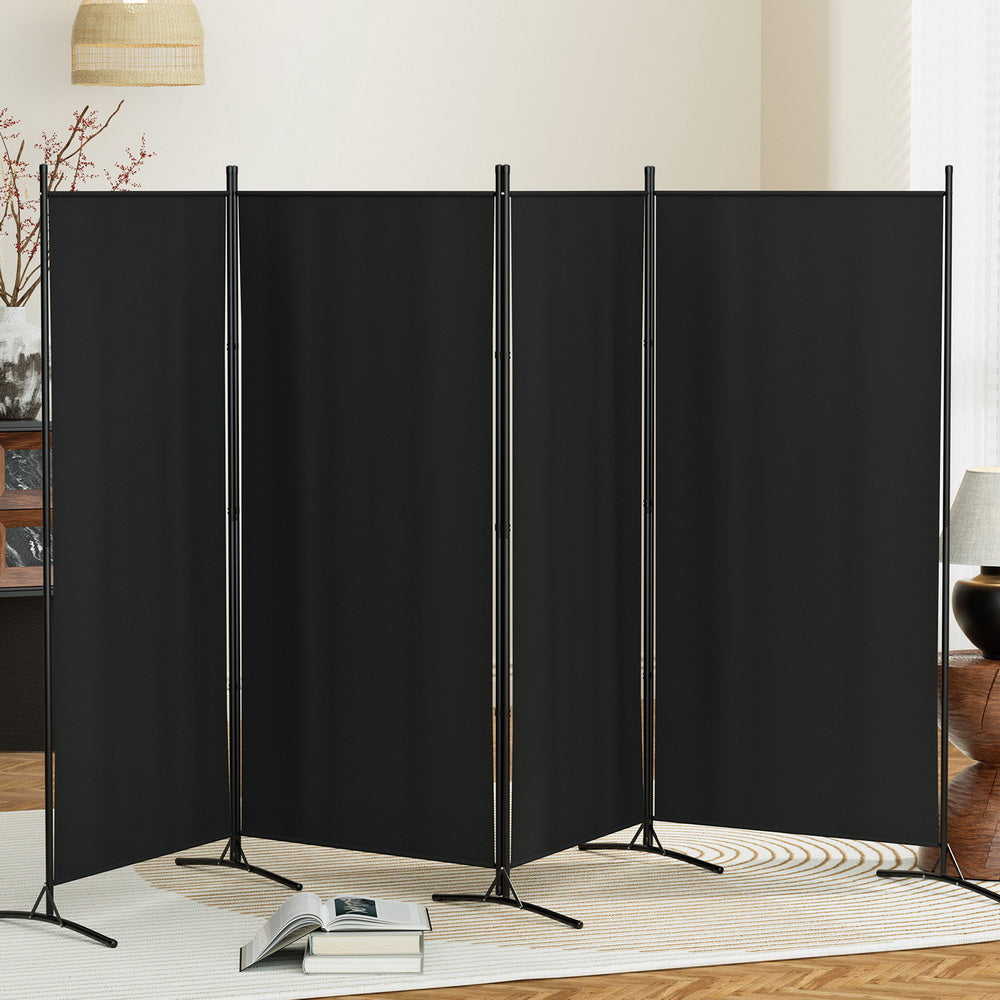 Room Dividers: Artiss 4 Panel Room Divider Screen 345x180cm Fabric Black
