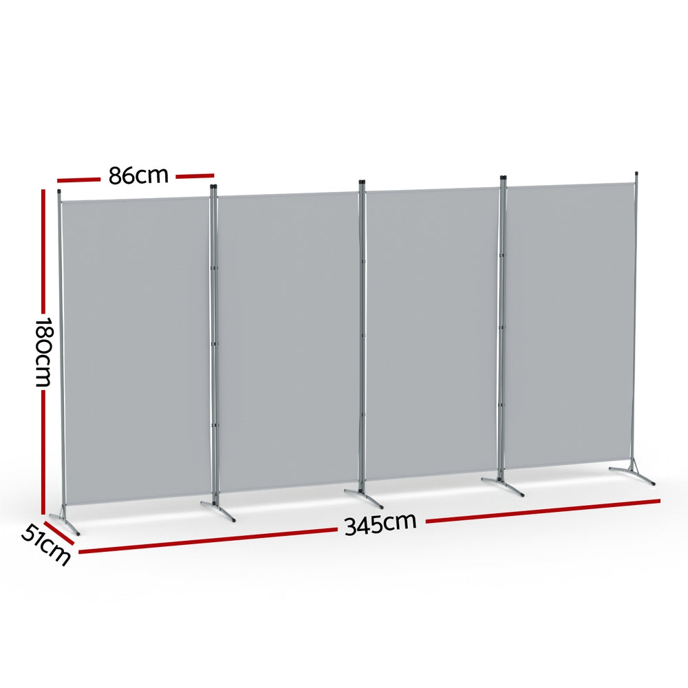 Room Dividers: Artiss 4 Panel Room Divider Screen 345x180cm Fabric Grey