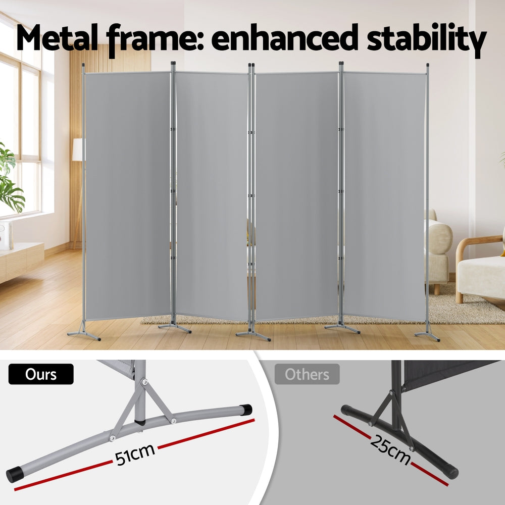 Room Dividers: Artiss 4 Panel Room Divider Screen 345x180cm Fabric Grey