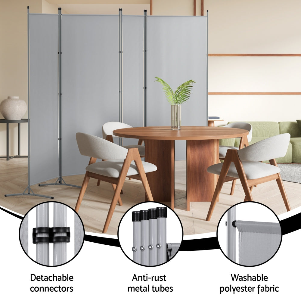 Room Dividers: Artiss 4 Panel Room Divider Screen 345x180cm Fabric Grey