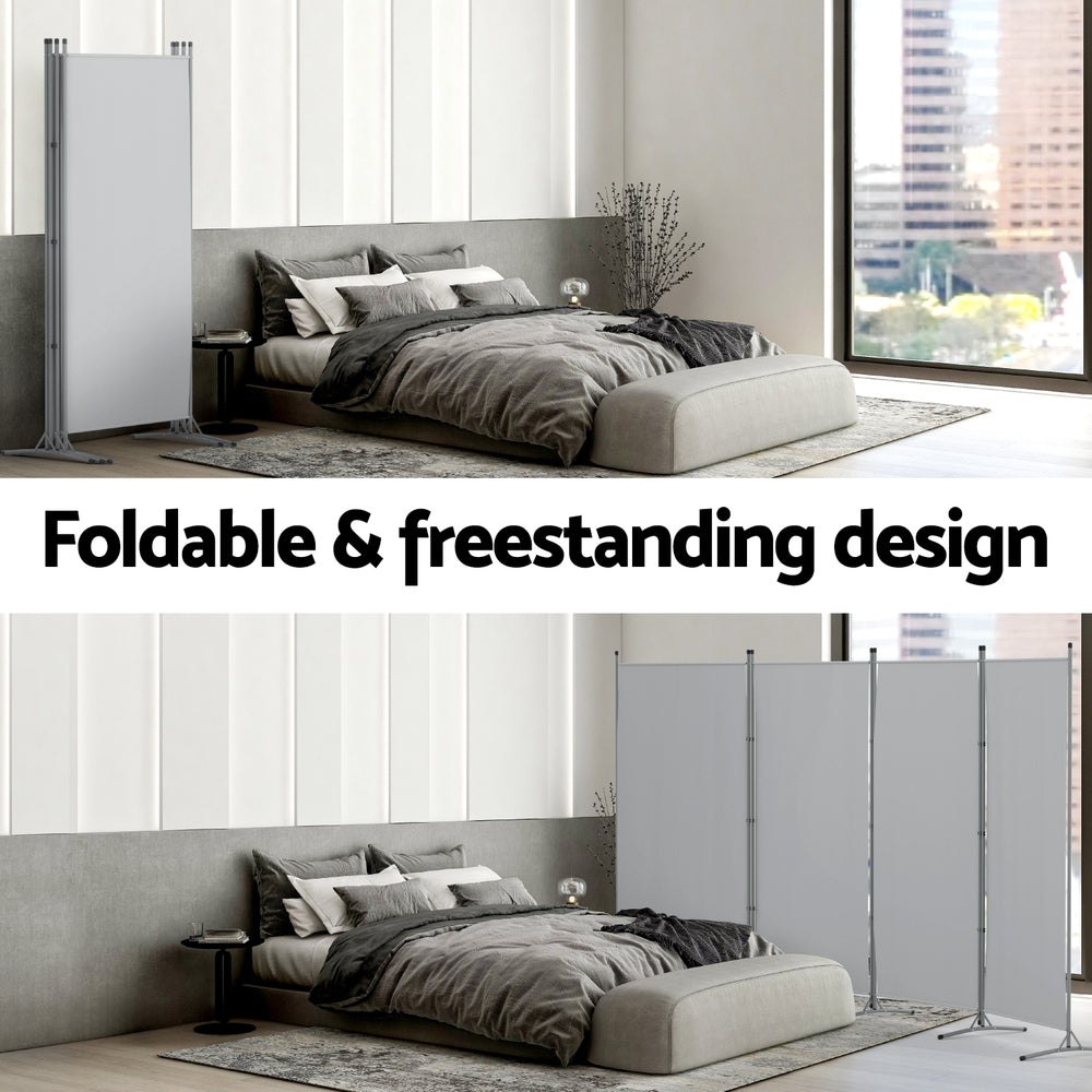 Room Dividers: Artiss 4 Panel Room Divider Screen 345x180cm Fabric Grey