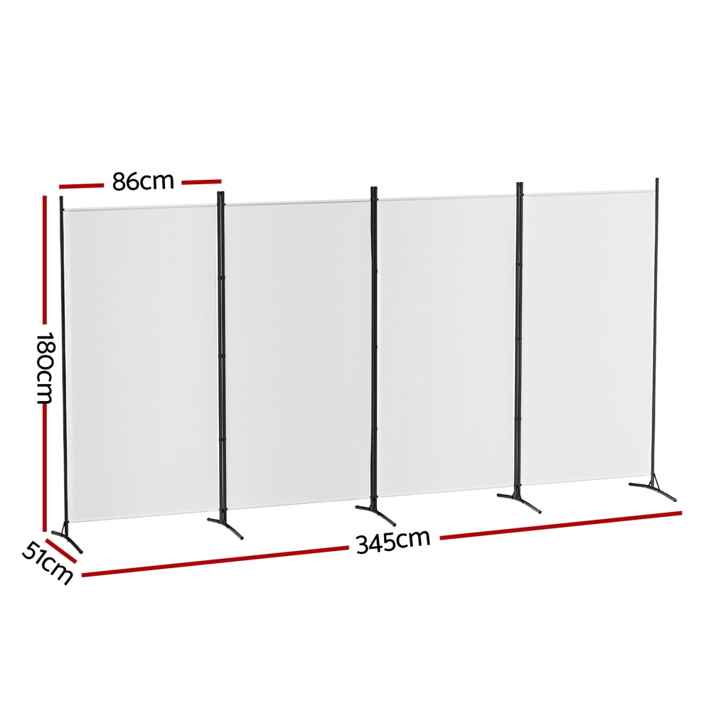 Room Dividers: Artiss 4 Panel Room Divider Screen 345x180cm Fabric White