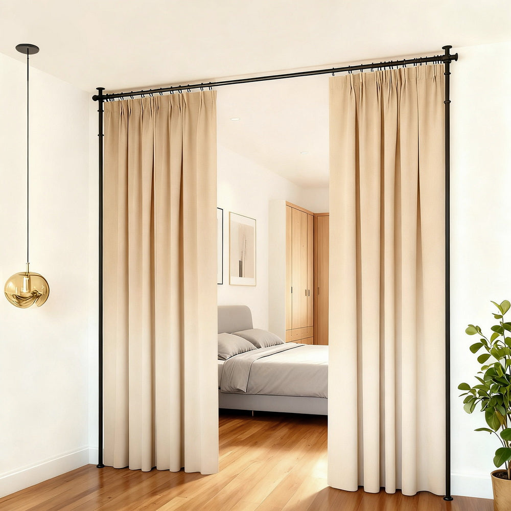 Room Dividers: Artiss Room Divider Curtain Rod Extendable Black