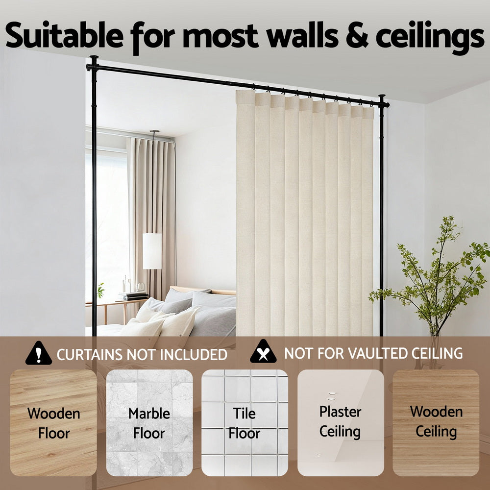 Room Dividers: Artiss Room Divider Curtain Rod Extendable Black
