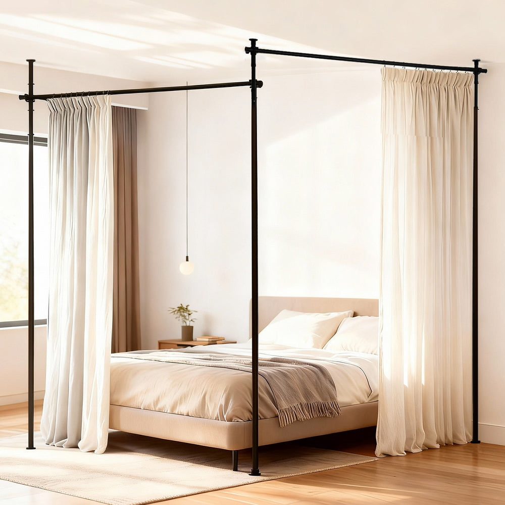 Room Dividers: Artiss Room Divider Curtain Rod Extendable Black