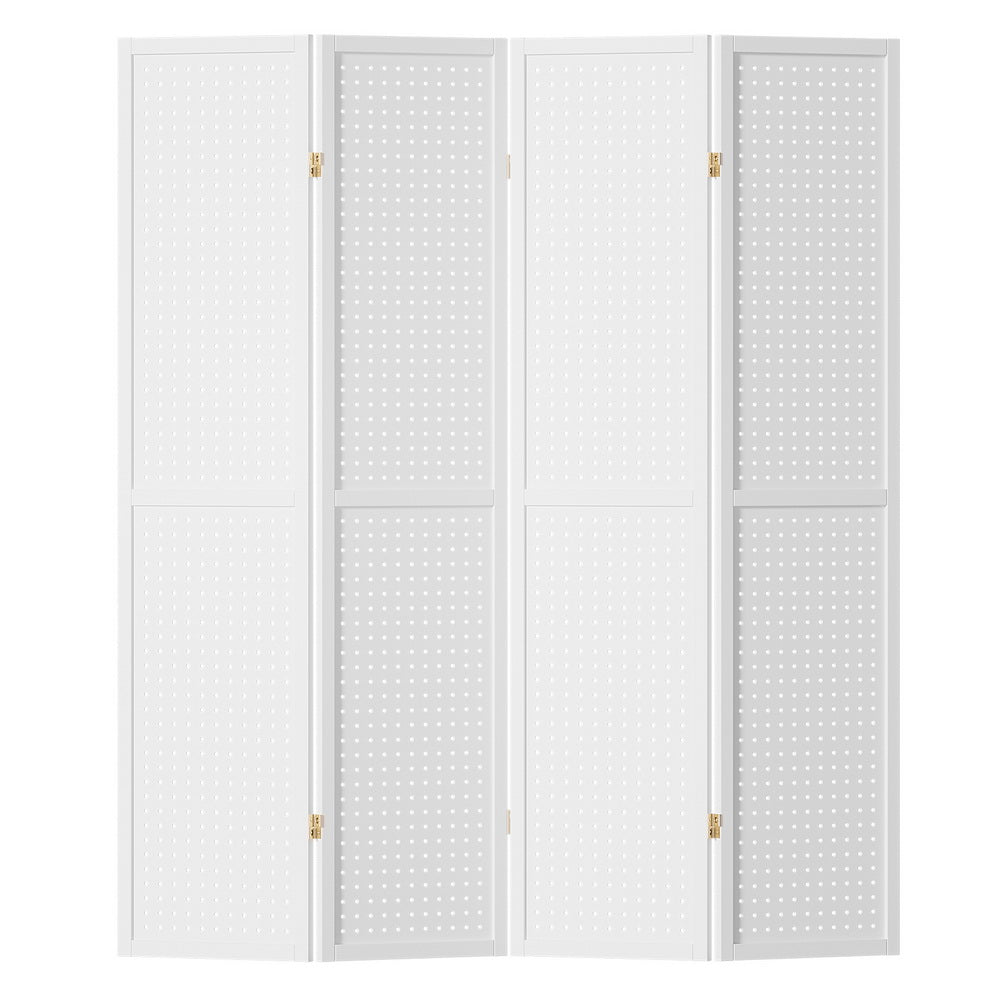Room Dividers: Artiss 4 Panel Room Divider Screen 164x170cm Pegboard White